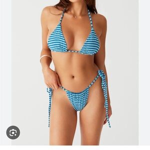 Frankie's Bikinis Blue Striped Tie-Side Triangle Bikini set